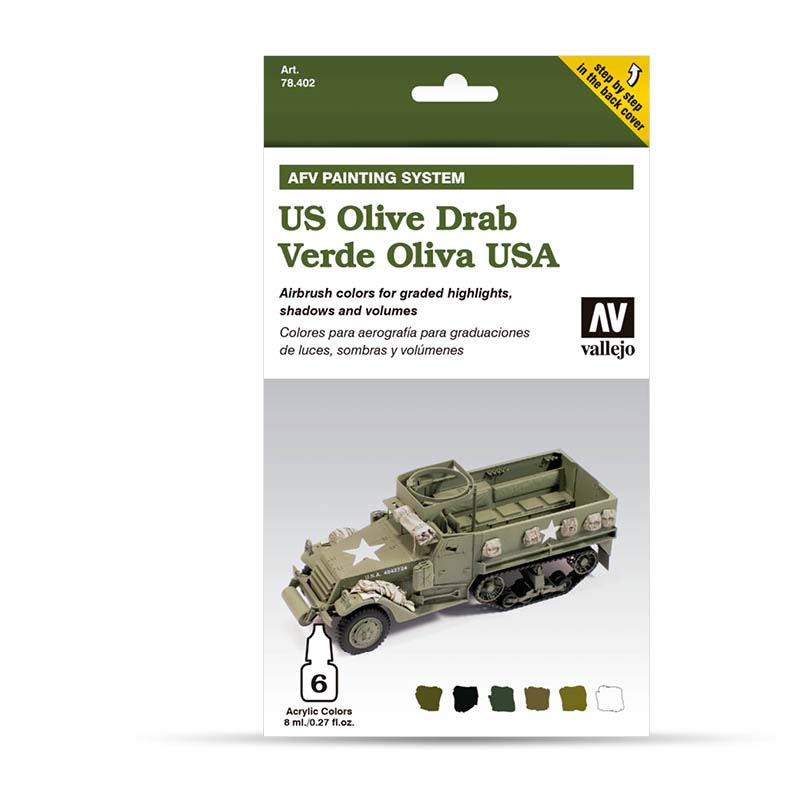 Vallejo 78.402 sada airbrush farieb Army Olive Drab 6x8 ml