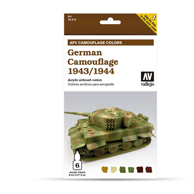 Vallejo 78.414 sada airbrush farieb German camouflage 1943/1944 6x8 ml