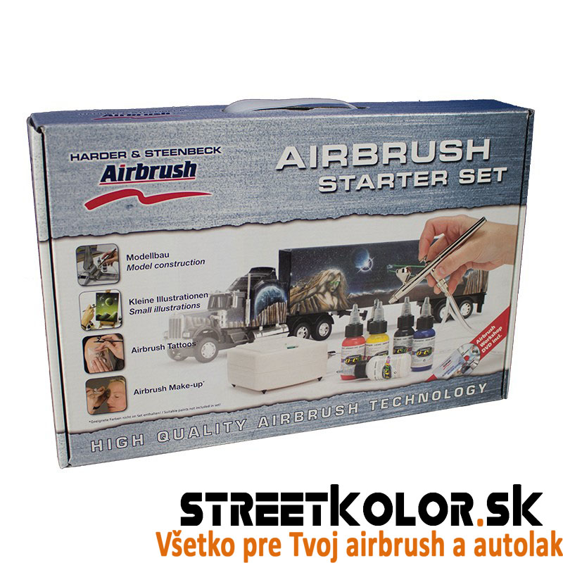 Airbrush štartovací Set HARDER & STEENBECK s kompresorom, farbami a pištoľou