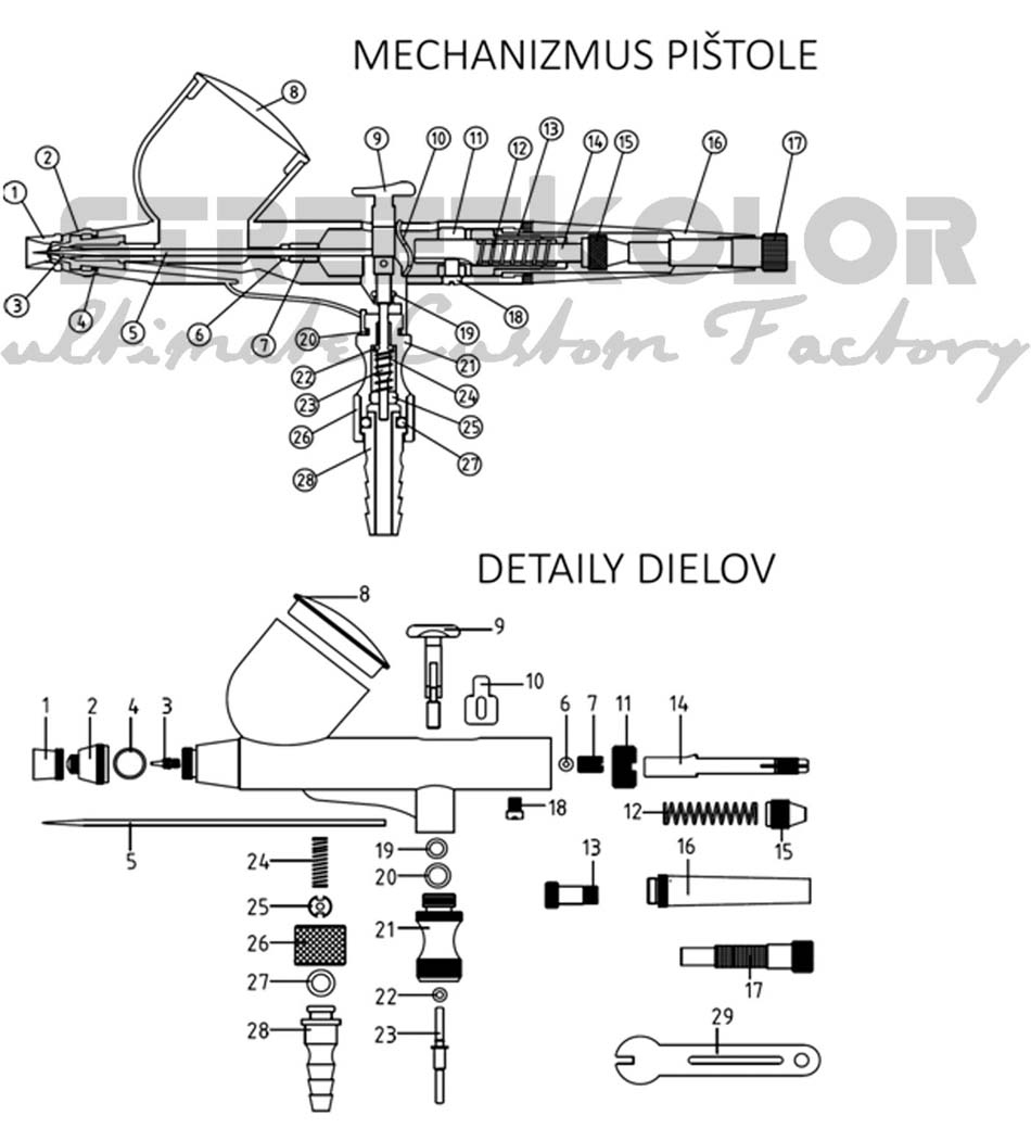 Detail náhradných dielov airbrush pištole FENGDA BD-130