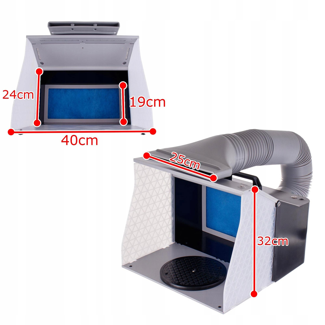 Striekací box s 2 ventilátormi odsávania, LED osvetlením s reguláciou a rotačným stojanom AH-310A