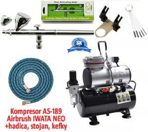Airbrush set: Kompresor AS-186 a pištoľ Iwata NEO CN + hadica+stojan+kefky