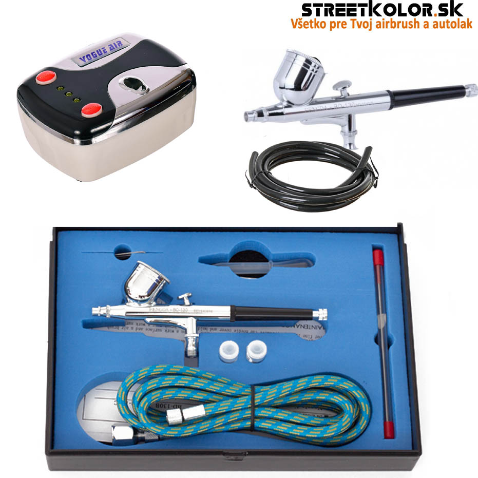 Airbrush set: Kompresor HS-08 a pištoľ BD-130K 0,2+0,3+0,5mm + hadica