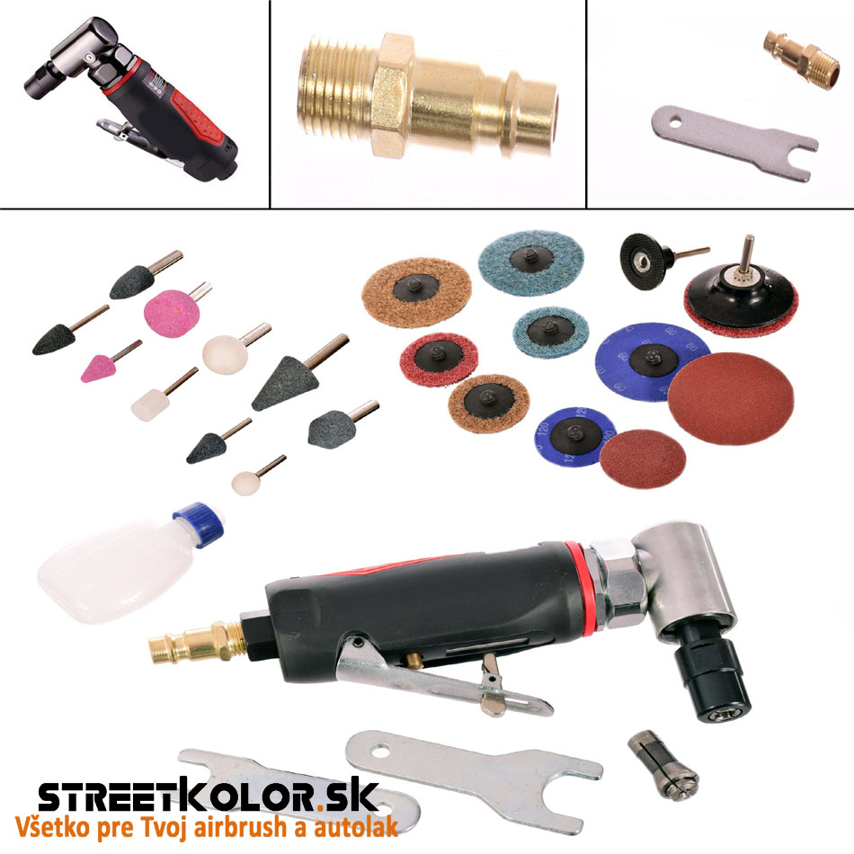 Profesionálna pneumatická stopková brúska s 3+6mm klieštinou a ROLOC systémom KolorTech AT-7034B s príslušenstvom ()