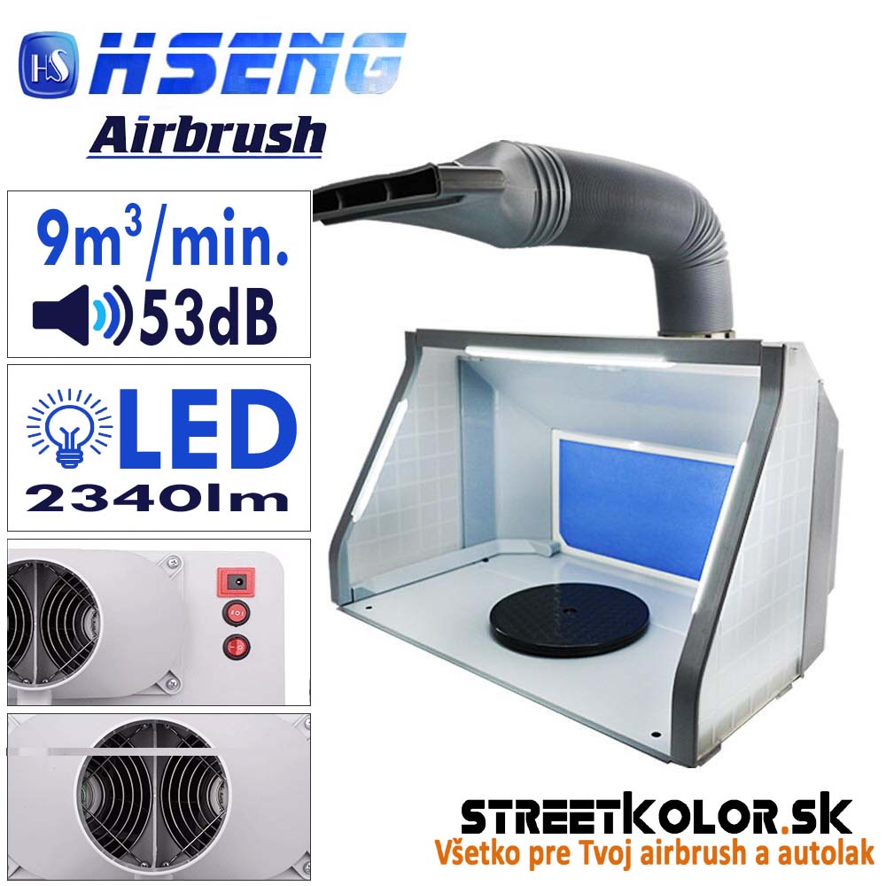 Striekací box s 2 ventilátormi odsávania,LED osvetlením a rotačným stojanom