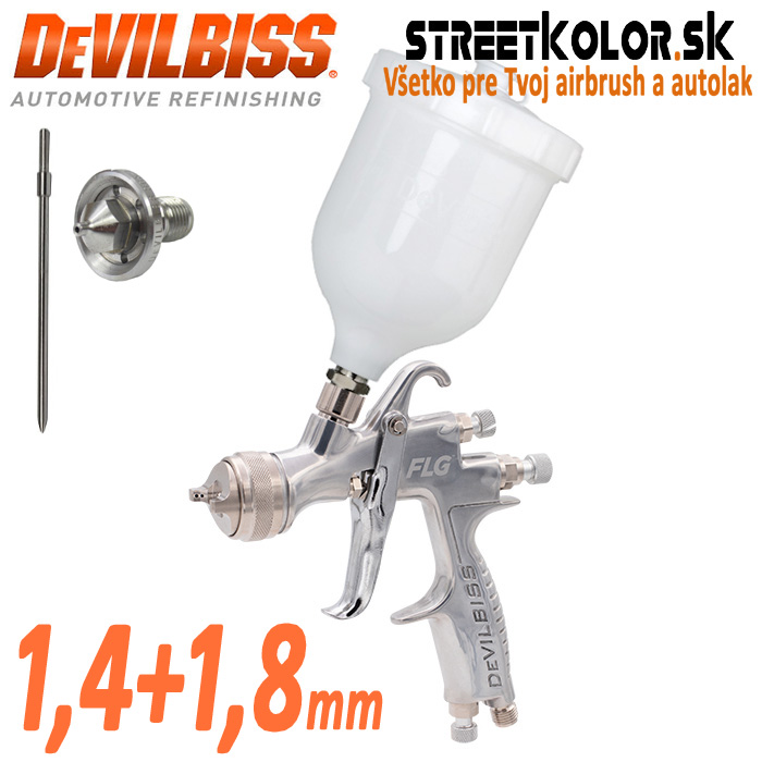 DeVilbiss FLG-5 1,4mm striekacia pištoľ pre farbu a polyuretán + 1,8mm pre plnič