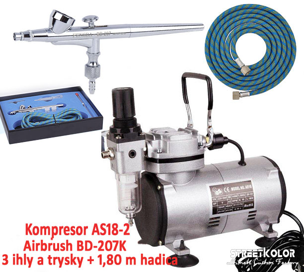 Airbrush set: Kompresor AS18-2 + Airbrush pištoľ BD-207K + hadica