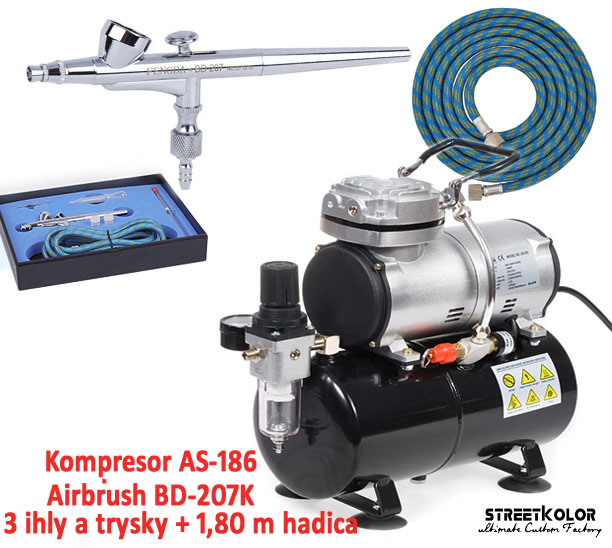 Airbrush set: Kompresor AS186 + Airbrush pištoľ BD-207K + hadica