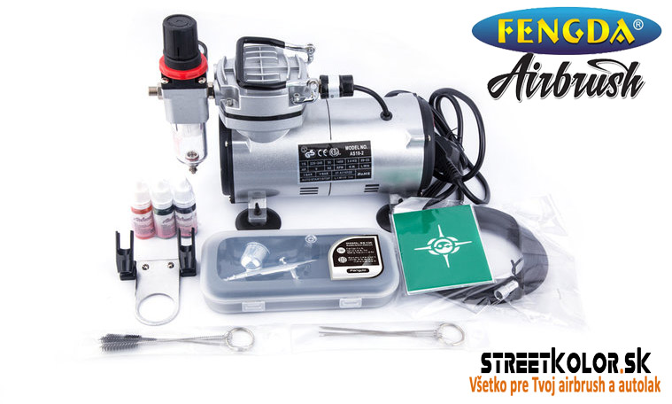 Airbrush set: Kompresor a Airbrush pištoľ BD-130 + hadica + Stojan + kefky+farby