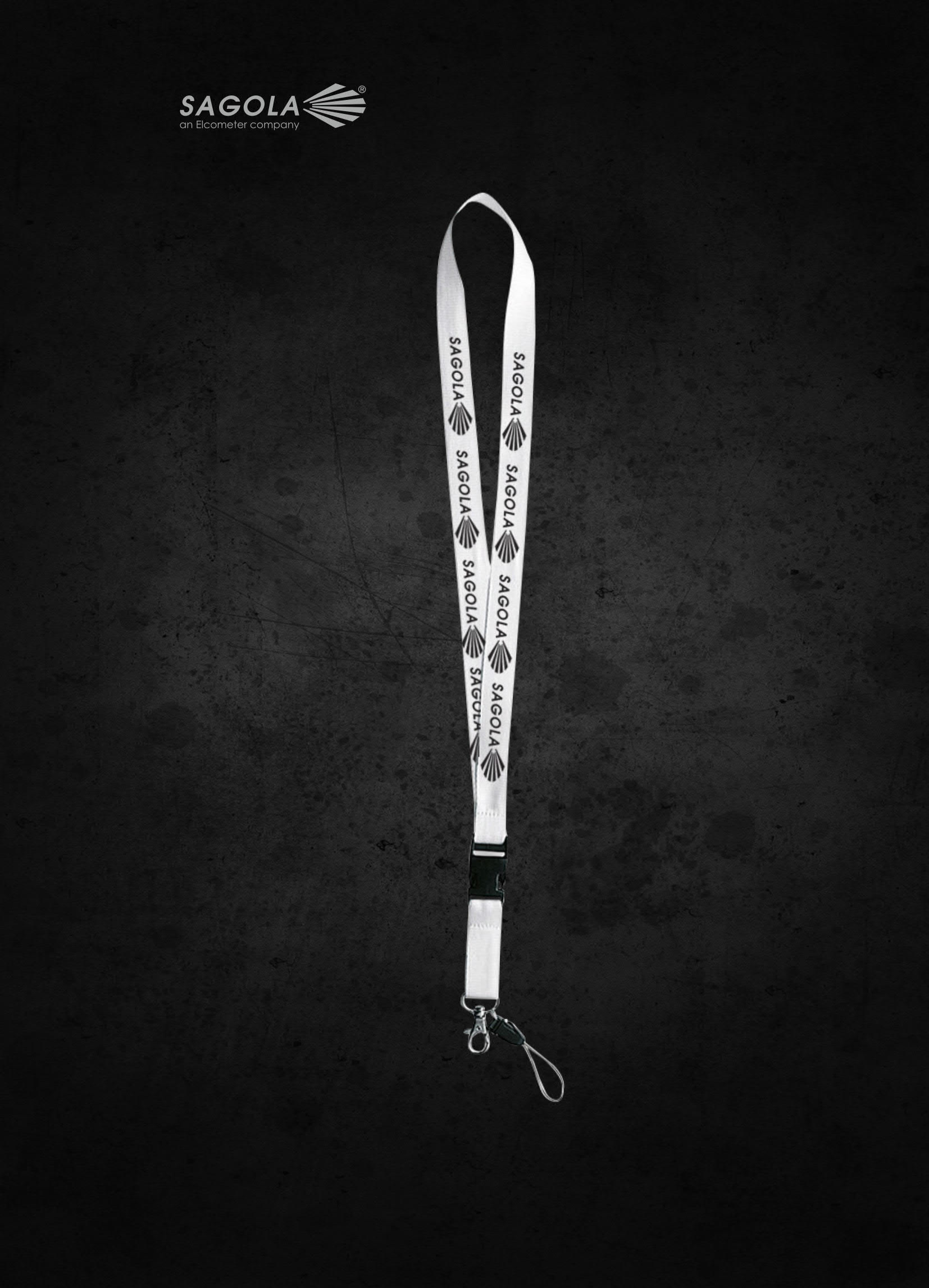 Sagola kľúčenka na krk (SAGOLA PERSONALIZED LANYARD. WHITE COLOR AND LOGO IN BLACK.)