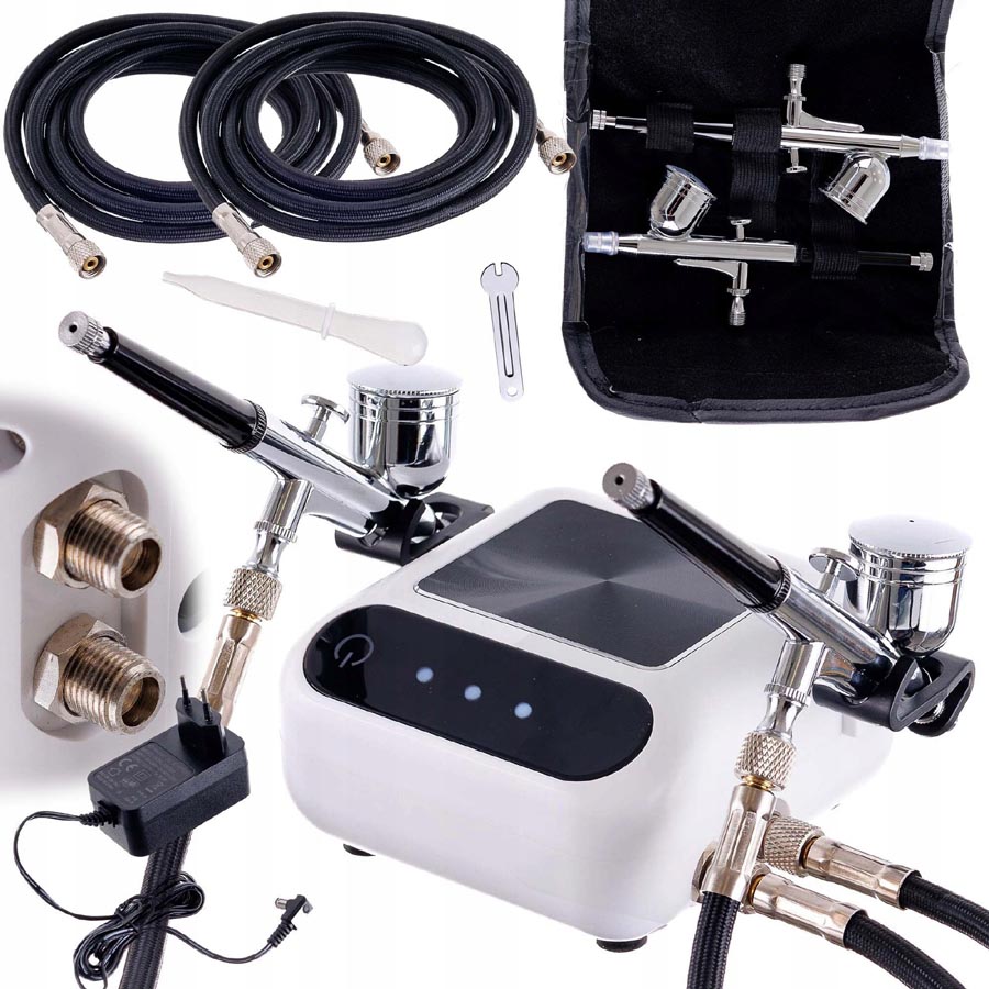 Airbrush set OCTAGON HSA9K WHITE s kompresorom a dvomi airbrush pištoľami s tryskou 0,3mm