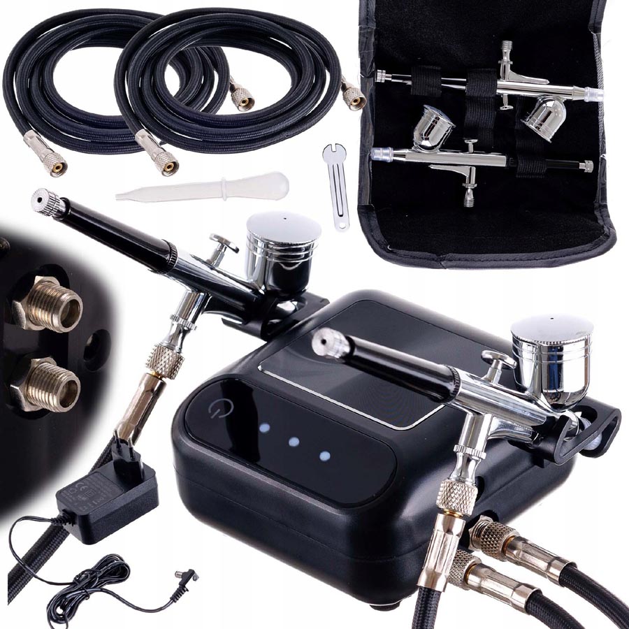 Airbrush set OCTAGON HSA9K BLACK s kompresorom a dvomi airbrush pištoľami s tryskou 0,3mm