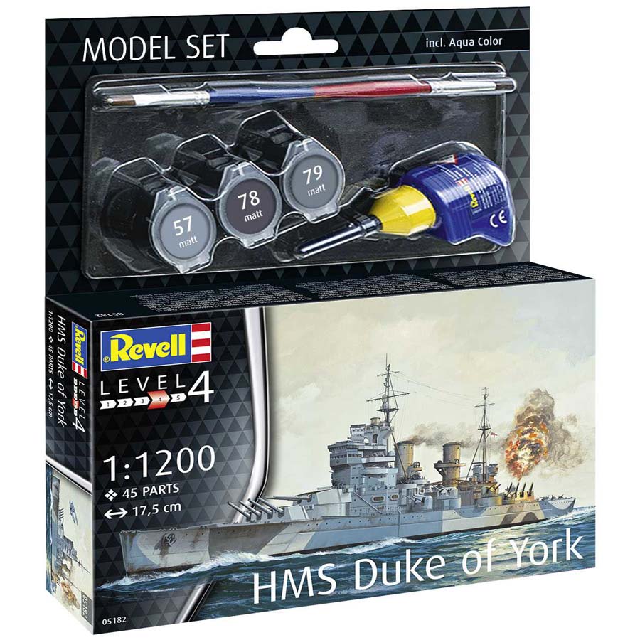 Revell HMS Duke of York Model Set lode 1:1200, 45 dielov + farby + lepidlo + štetec