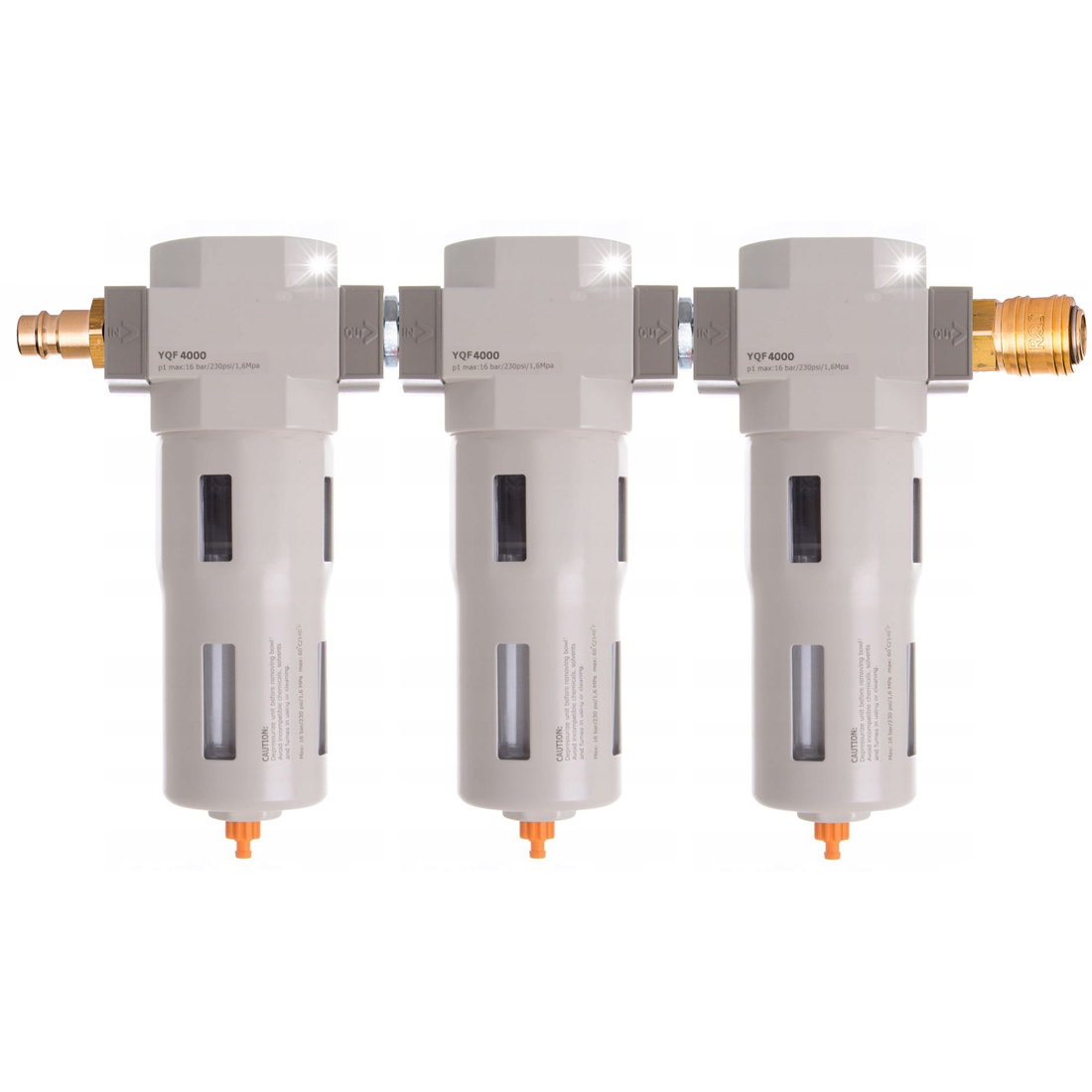 Jednotka úpravy vzduchu: 3 x filter vzduchu: 1/2"- odkaľovač KolorTech, vnútorný závit:1/2", Filtrácia: 40+10+5 mikrónov