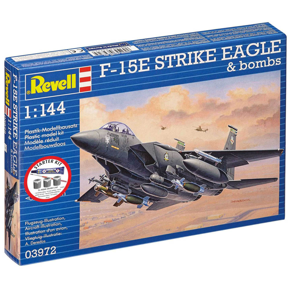 Revell F-15E Strike Eagle & bombs Model Set lietadla 1:144, 70 dielov + farby + lepidlo +  štetec