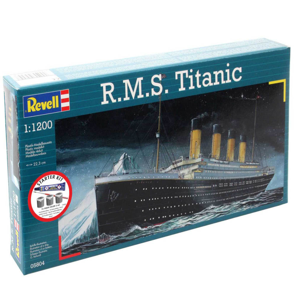 Revell Starter kit R.M.S. Titanic Model Set lode 1:1200, 40 dielov + farby + lepidlo + štetec