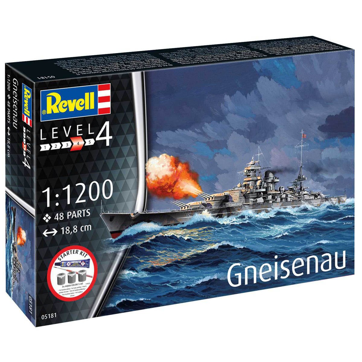 Revell Gneisenau Model Set lode 1:1200, 48 dielov + farby + lepidlo + štetec