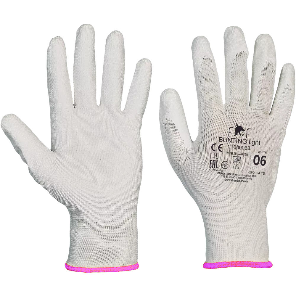 Ochranné pracovné rukavice Fridrich & Fridrich BUNTING LIGHT biele, veľkosť 6-XS