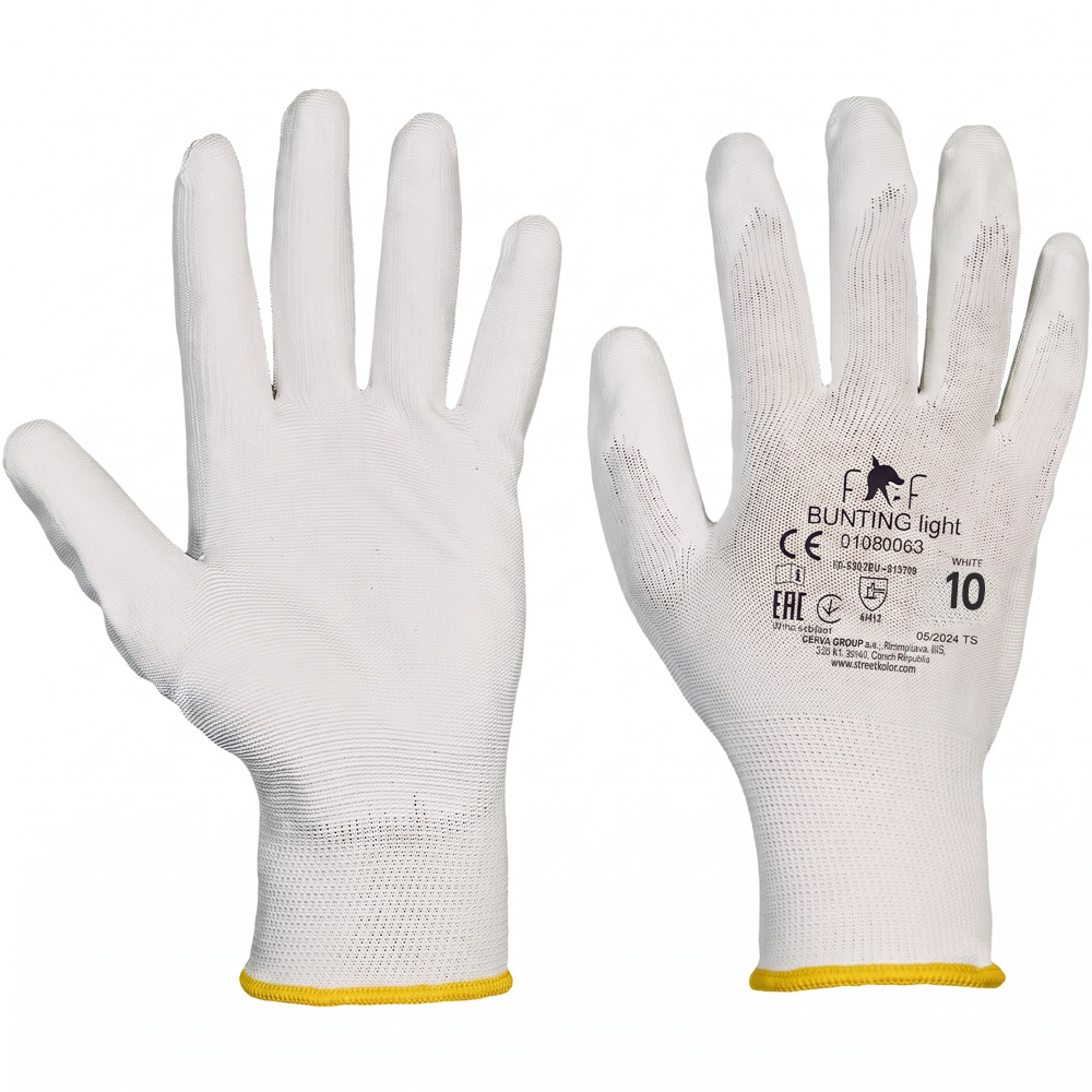 Ochranné pracovné rukavice Fridrich & Fridrich BUNTING LIGHT biele, veľkosť 10-XL