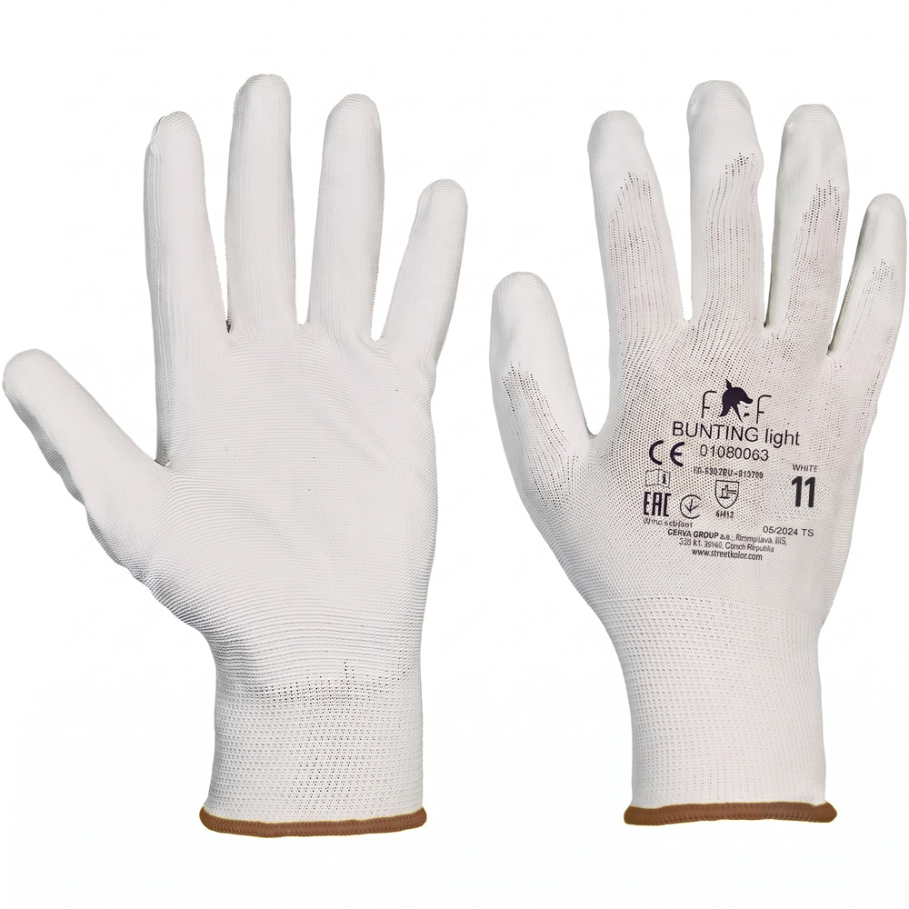 Ochranné pracovné rukavice Fridrich & Fridrich BUNTING LIGHT biele, veľkosť 11-XXL