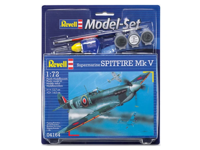 Revell Spitfire Mk V Model Set lietadlo 1:72, 39 dielov + farby + štetec + lepidlo