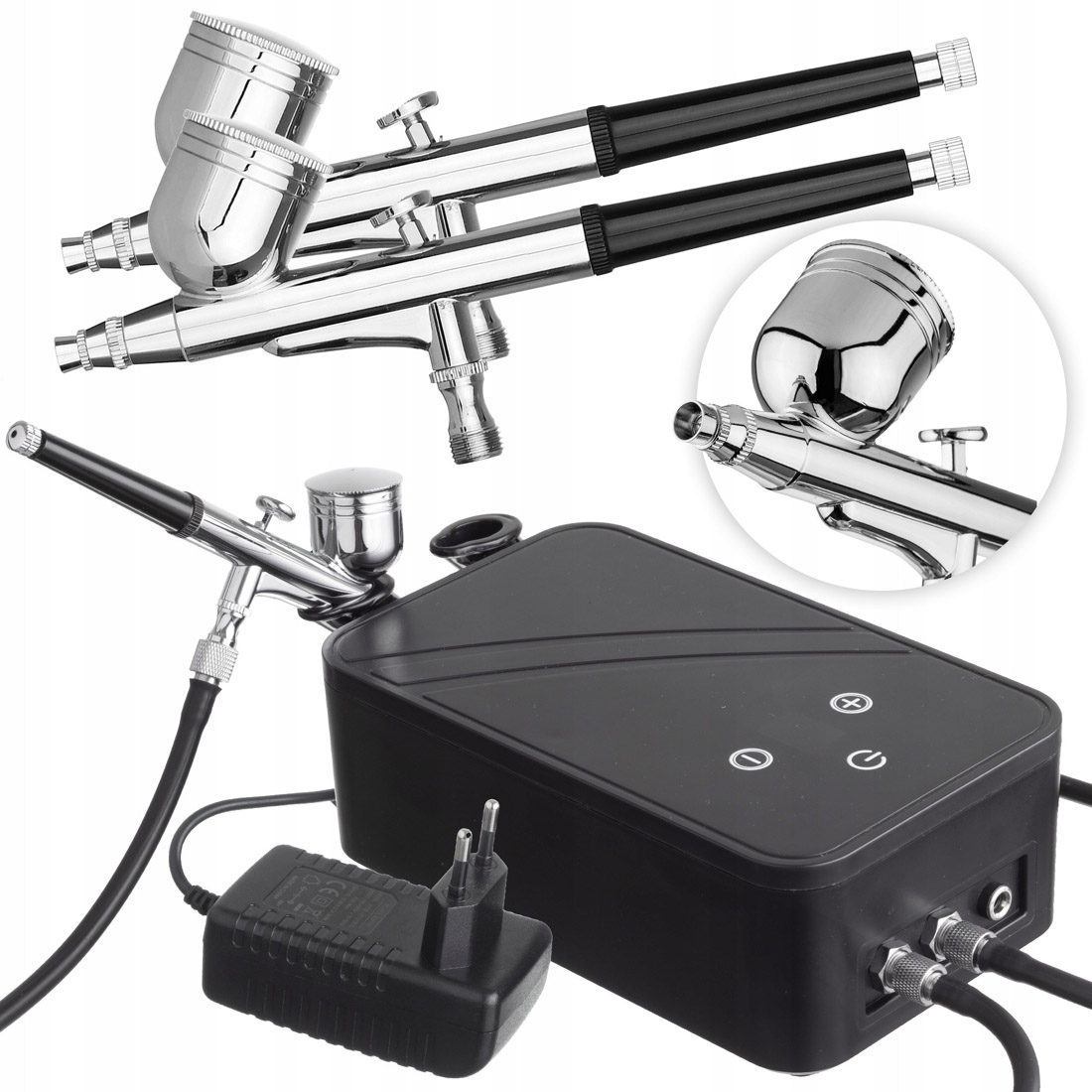 Airbrush set Royalmax TC-106K s kompresorom a dvomi airbrush pištoľami s tryskou 0,3mm