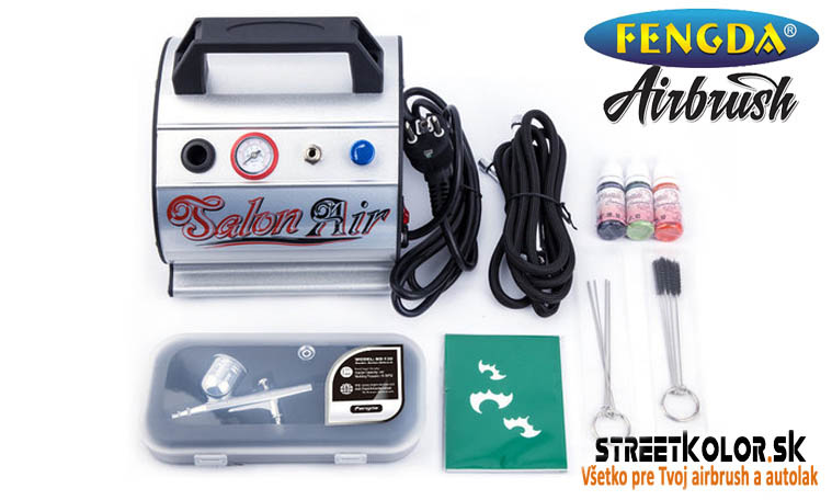 Airbrush set: Kompresor a Airbrush pištoľ BD-130 + hadica + kefky+farby