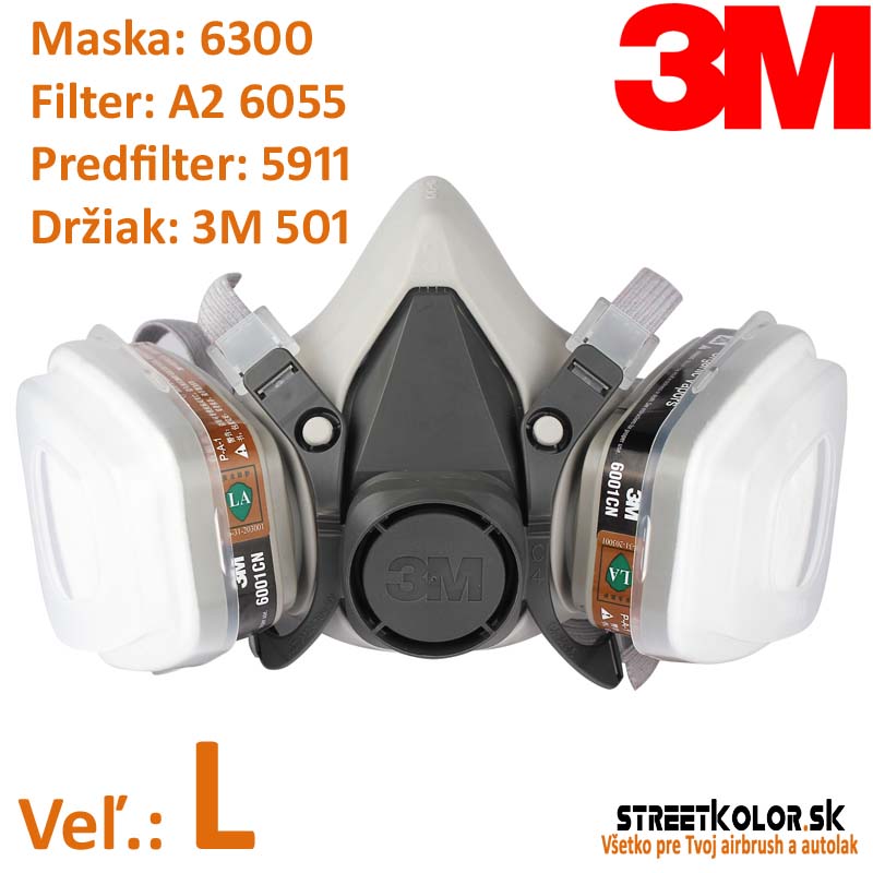 3M™ Polomaska 6300, filter 6055 A2, predfilter 5911, držiak predfiltra 501
