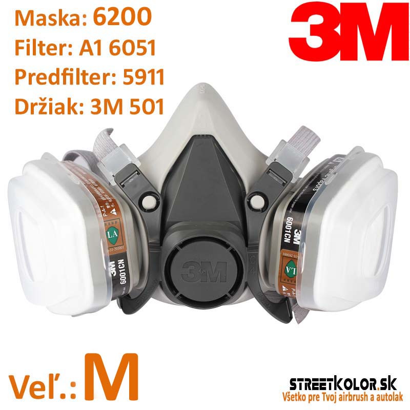 3M™ Polomaska 6200, filter 6051 A1, predfilter 5911, držiak predfiltra 501