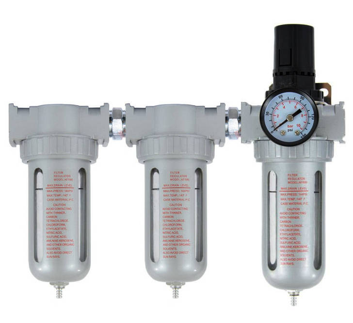 Jednotka úpravy vzduchu: 3 x filter + regulátor tlaku vzduchu: 1/2"
