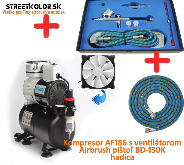 Airbrush set: Kompresor AF-186 a pištoľ Fengda  BD-130K 0,2+0,3+0,5mm + hadica 