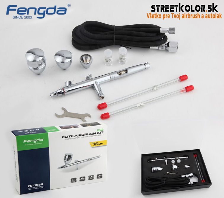 FENGDA® FE-183K airbrush set 0.3+0.5+0.8mm ihla, tryska + hadica, 3 x kalíšok