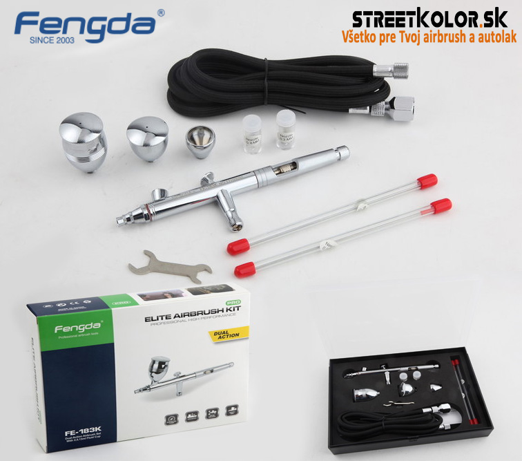 FENGDA® FE-183K airbrush set 0.3+0.5+0.8mm ihla, tryska + hadica, 3 x kalíšok