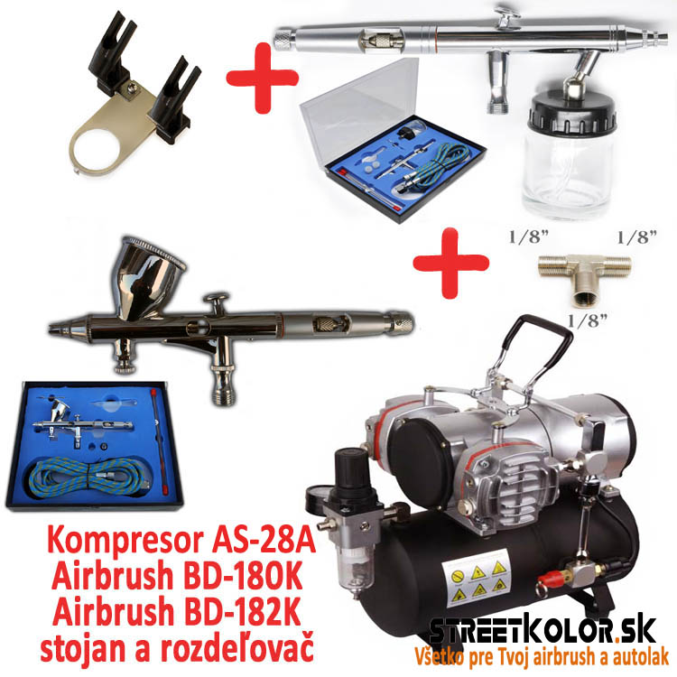 Airbrush set FENGDA: Kompresor AS-28A + pištoľ BD-180K + pištoľ BD-182K