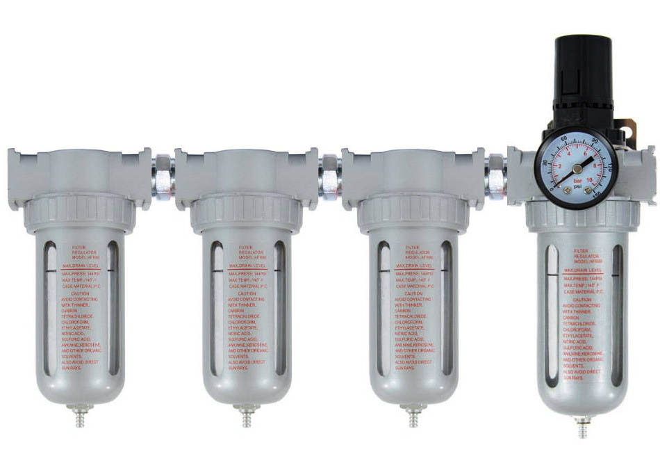 Jednotka úpravy vzduchu: 4 x filter + regulátor tlaku vzduchu: 1/2"