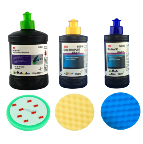 3M Trikolóra 250+500ml  set 3 pást a kotúčov na leštenie laku po striekaní