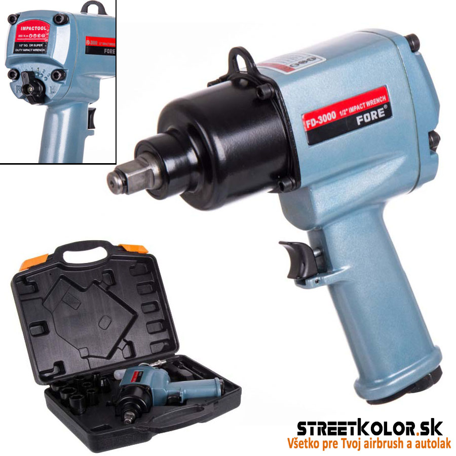 Pneumatický rázový uťahovák FORE FD-3000K v kufríku 1/2", 1550Nm, 8 násadiek