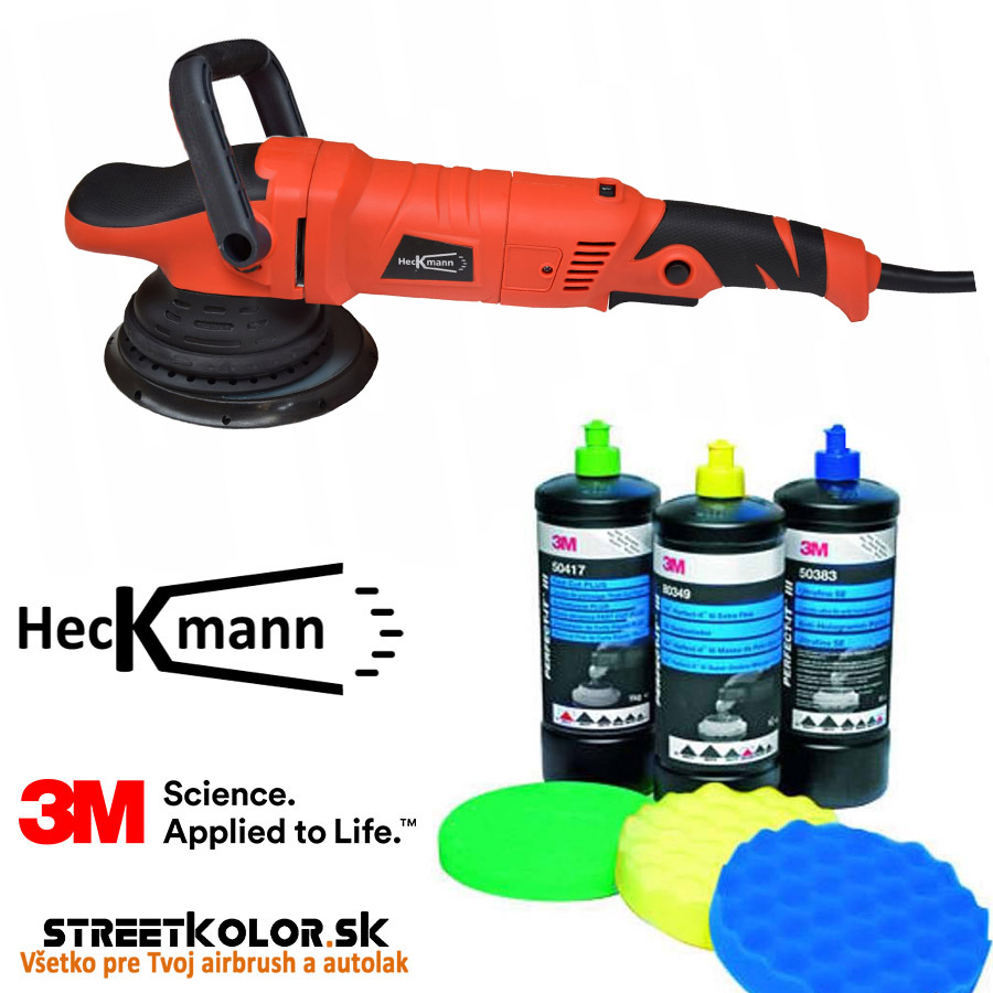 Leštiaci set: Leštička Heckmann S21 a Kompletný set 3 pást 250ml, kotúčov