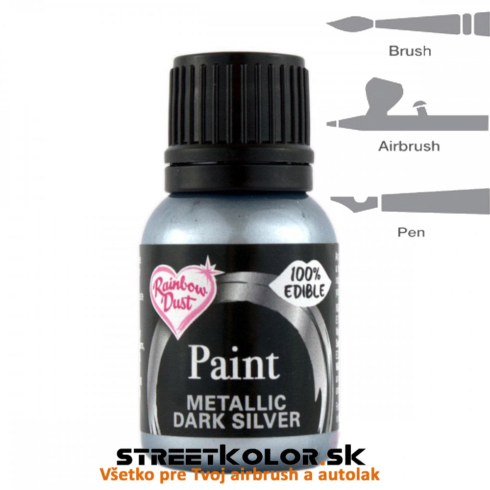 Potravinárska farba metalická Rainbow Dust tmavá strieborná, 25 gramov