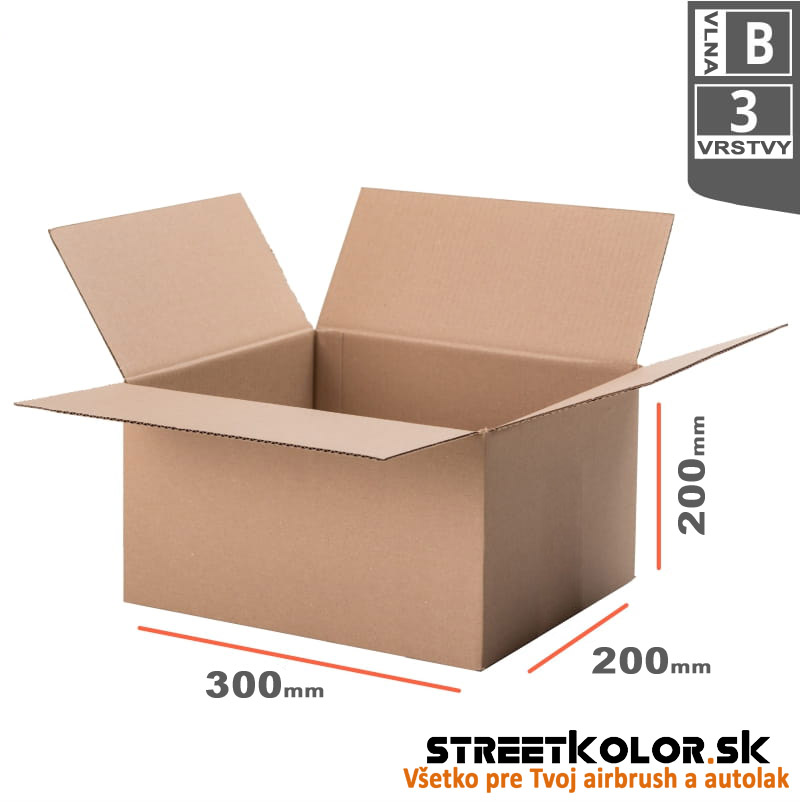 Kartónová krabica 300x200x200mm, 3 vrstvová vlnitá lepenka, FEFCO 201