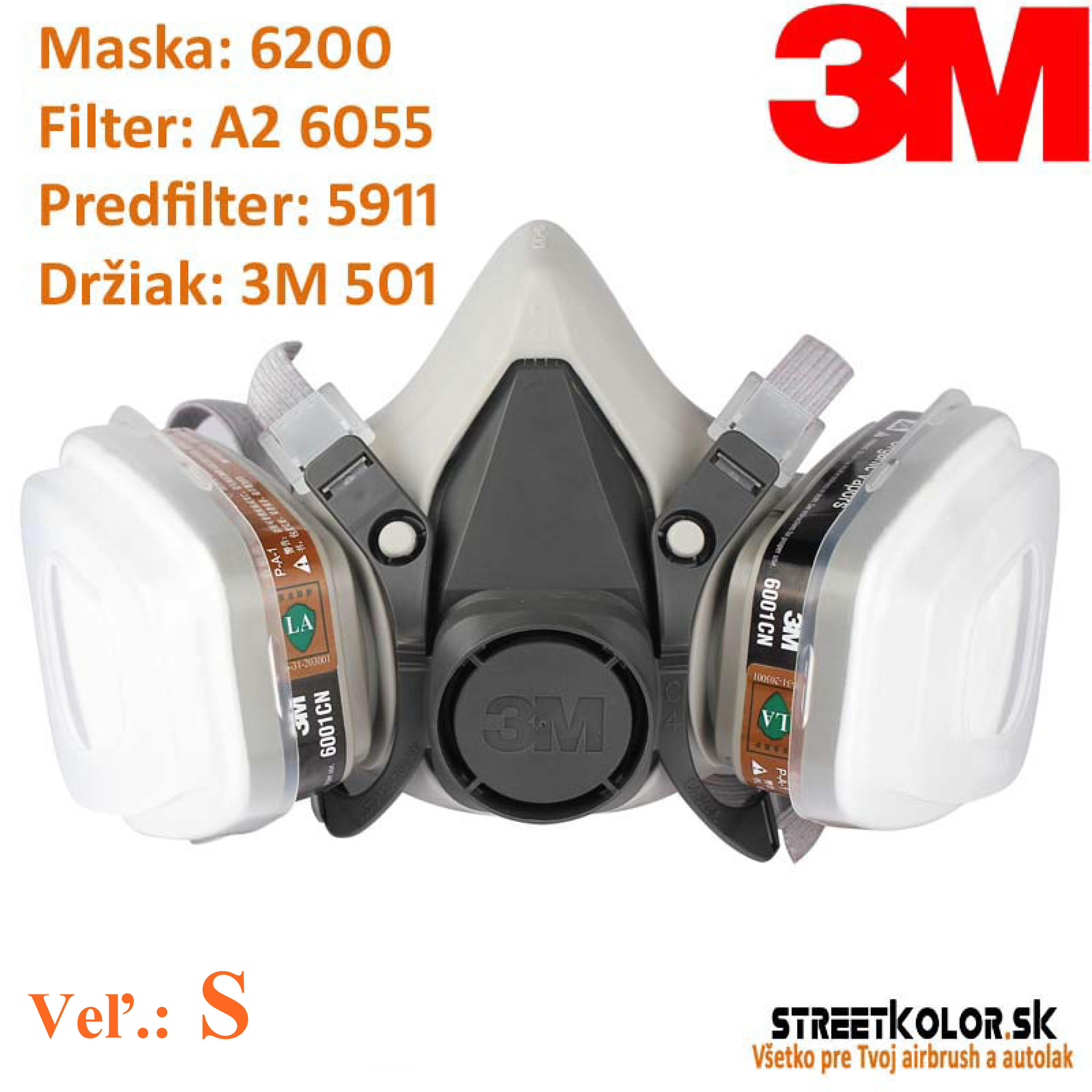 3M™ Polomaska 6100, filter 6055 A2, predfilter 5911, držiak predfiltra 501