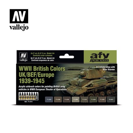 Vallejo sada 71.614 airbrush farieb WWII British Colors UK/BEF/Europe 1939-1945