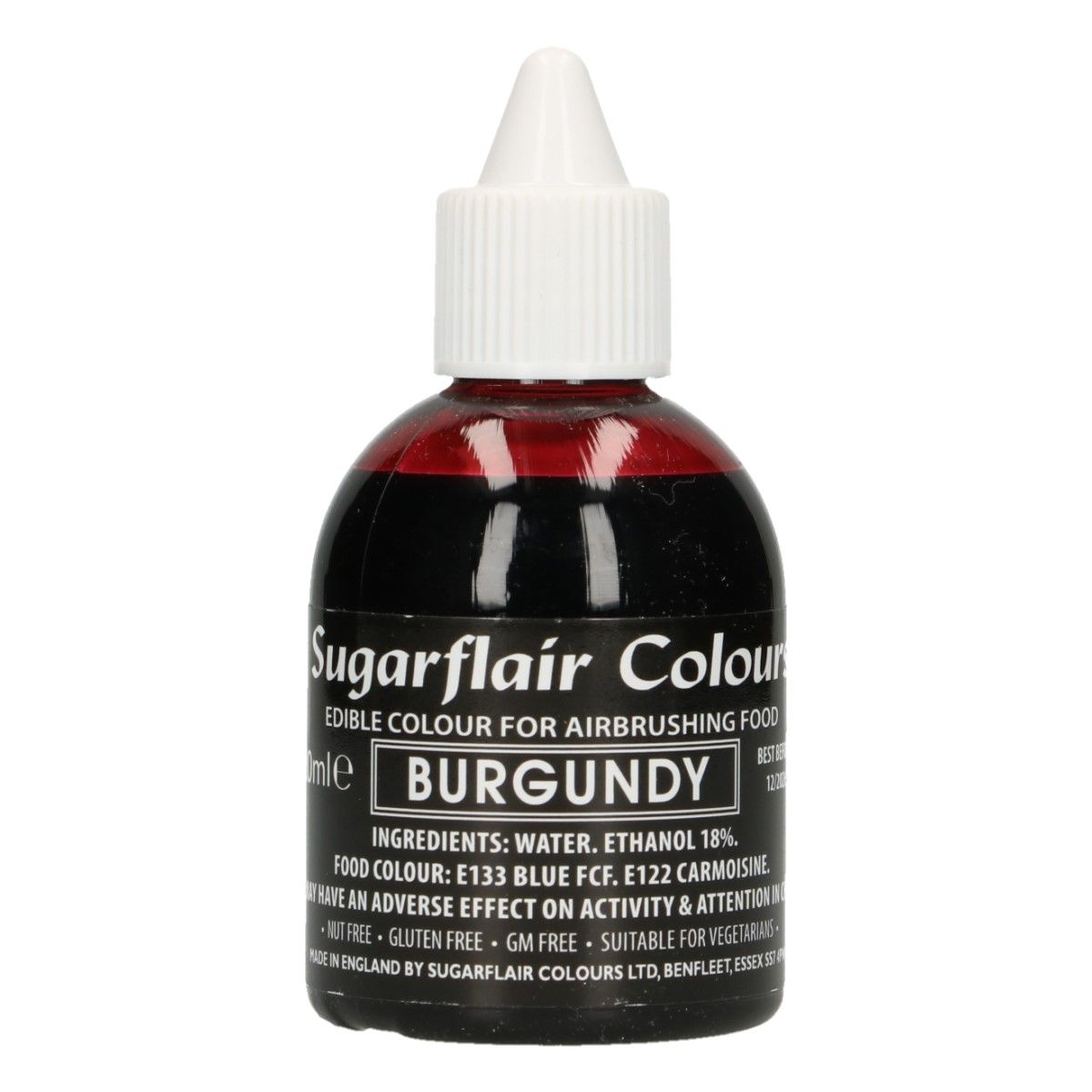 Sugarflair burgundy, hnedá potravinárska airbrush farba, 60ml