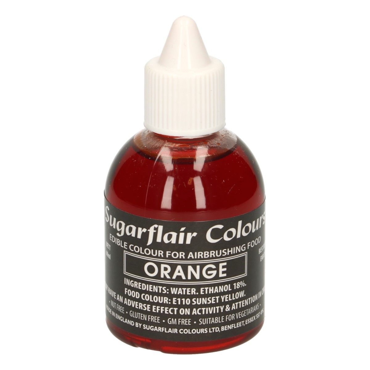 Sugarflair orange, oranžová potravinárska airbrush farba, 60ml