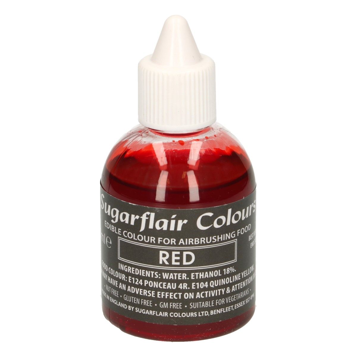 Sugarflair red, červená potravinárska airbrush farba, 60ml