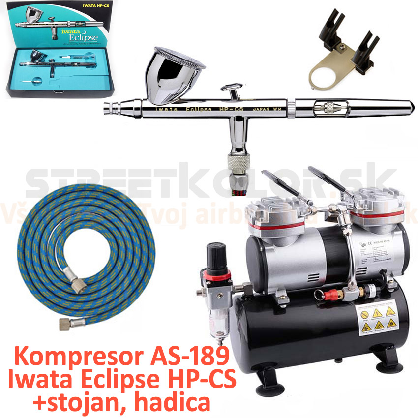 Airbrush set:Kompresor AS-196 a pištoľ Iwata Eclipse HP-CS +hadica +stojan