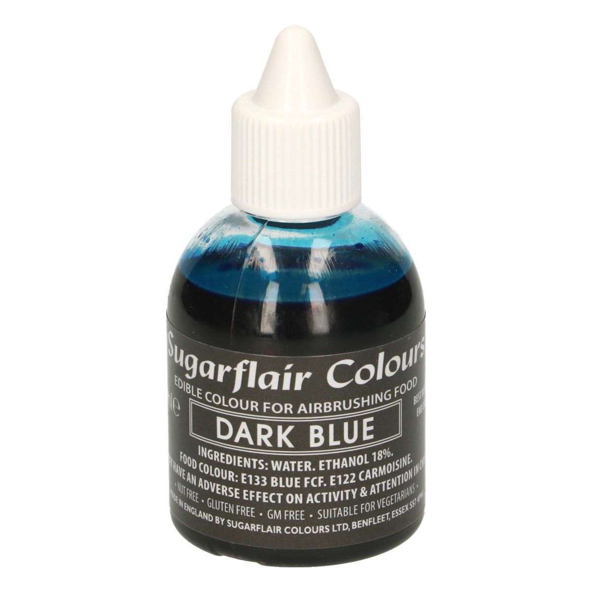 Sugarflair DARK BLUE, tmavá modrá potravinárska airbrush farba, 60ml
