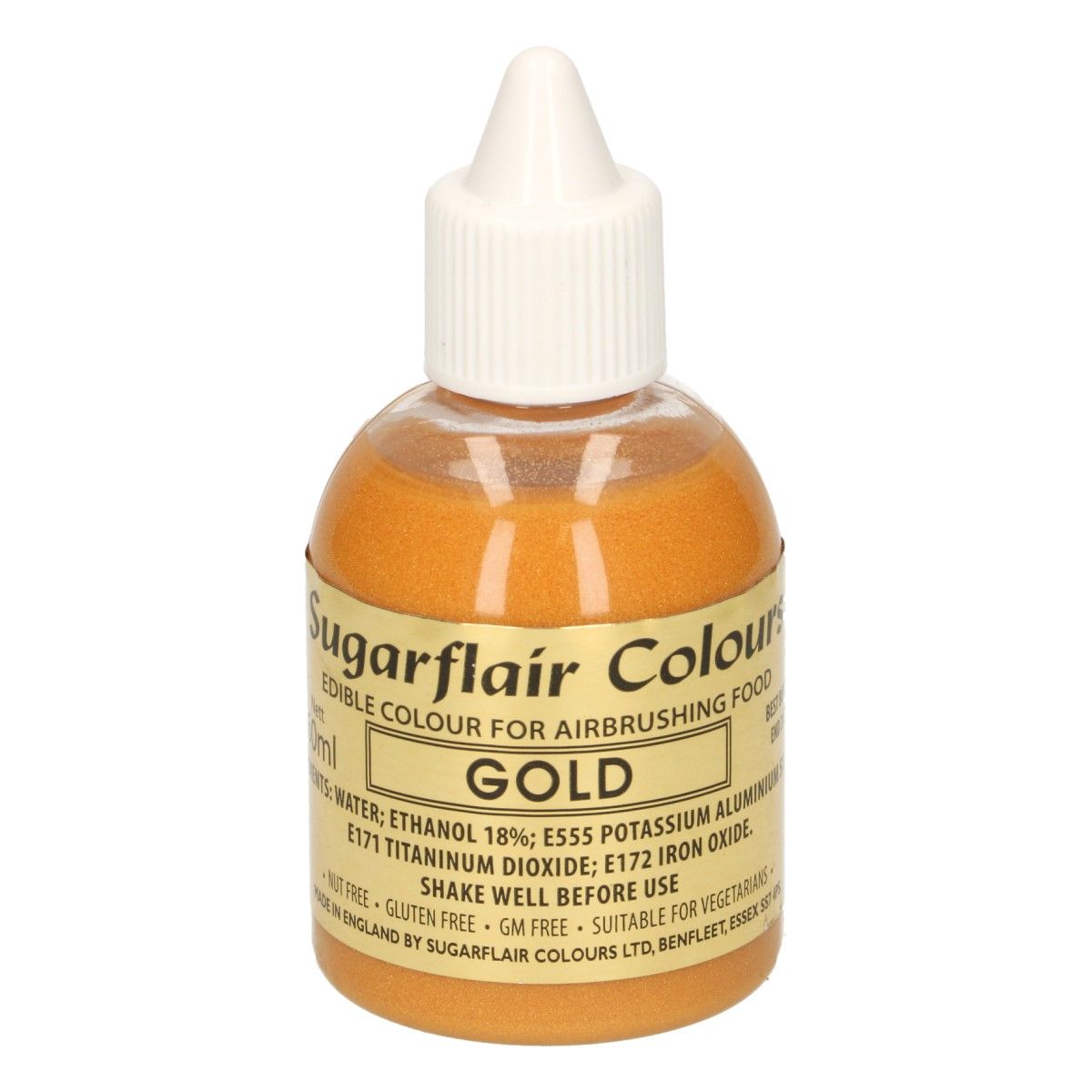 Sugarflair GOLD, Zlatá potravinárska airbrush farba, 60ml