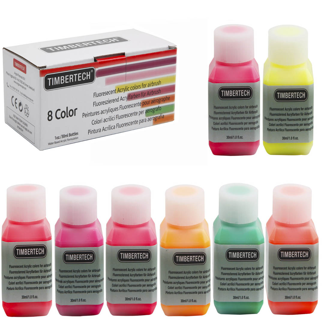 8x30ml FENGDA TIMBERTECH fluorescenčná akrylová sada airbrush farieb