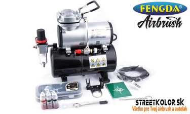 Airbrush set: Kompresor AS-186 a pištoľ BD-130 + hadica + stojan + kefky + farby